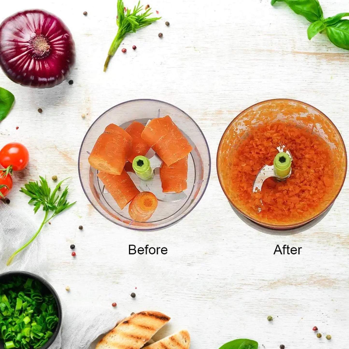 5790 Manual Press Fruit  Vegetable Chopper With 3 Stainless Steel Blades Anti-slip Base And Locking System Cutting Chopper For Kitchen (650 Ml) - Loopni