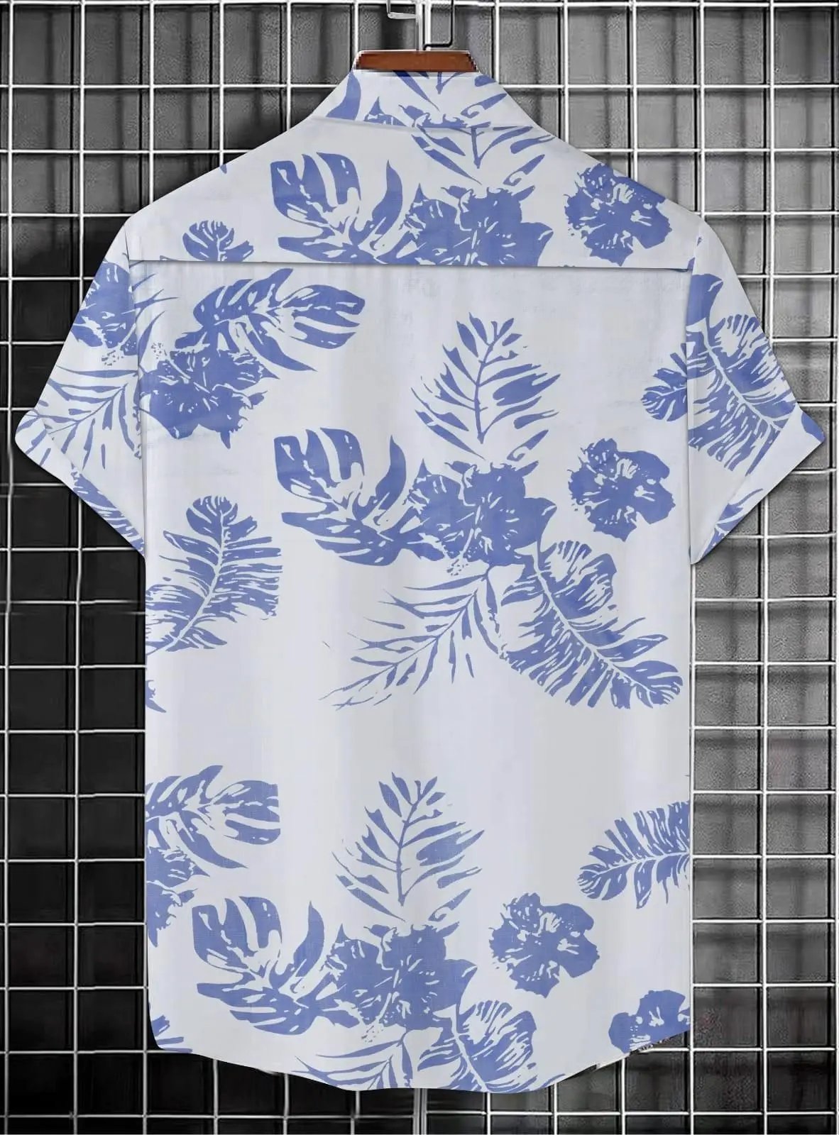 Men's Printed Half Sleeves Regular Collar Casual Shirt White & NavyBlue - Loopni