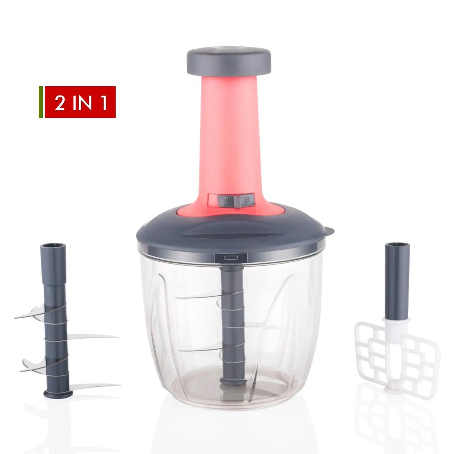 5368 1100 Ml 2 In 1 Push Up Chopper With Blender Affixed With 6 Sharp Blade  Vegetable And Fruit Cutter With Easy Push And Chop Button - Loopni