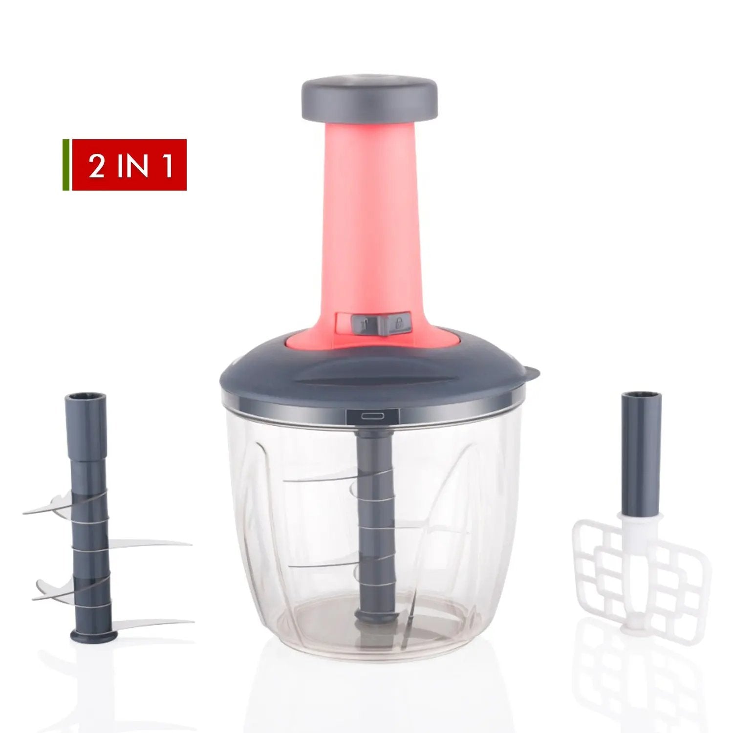5368 1100 Ml 2 In 1 Push Up Chopper With Blender Affixed With 6 Sharp Blade  Vegetable And Fruit Cutter With Easy Push And Chop Button - Loopni
