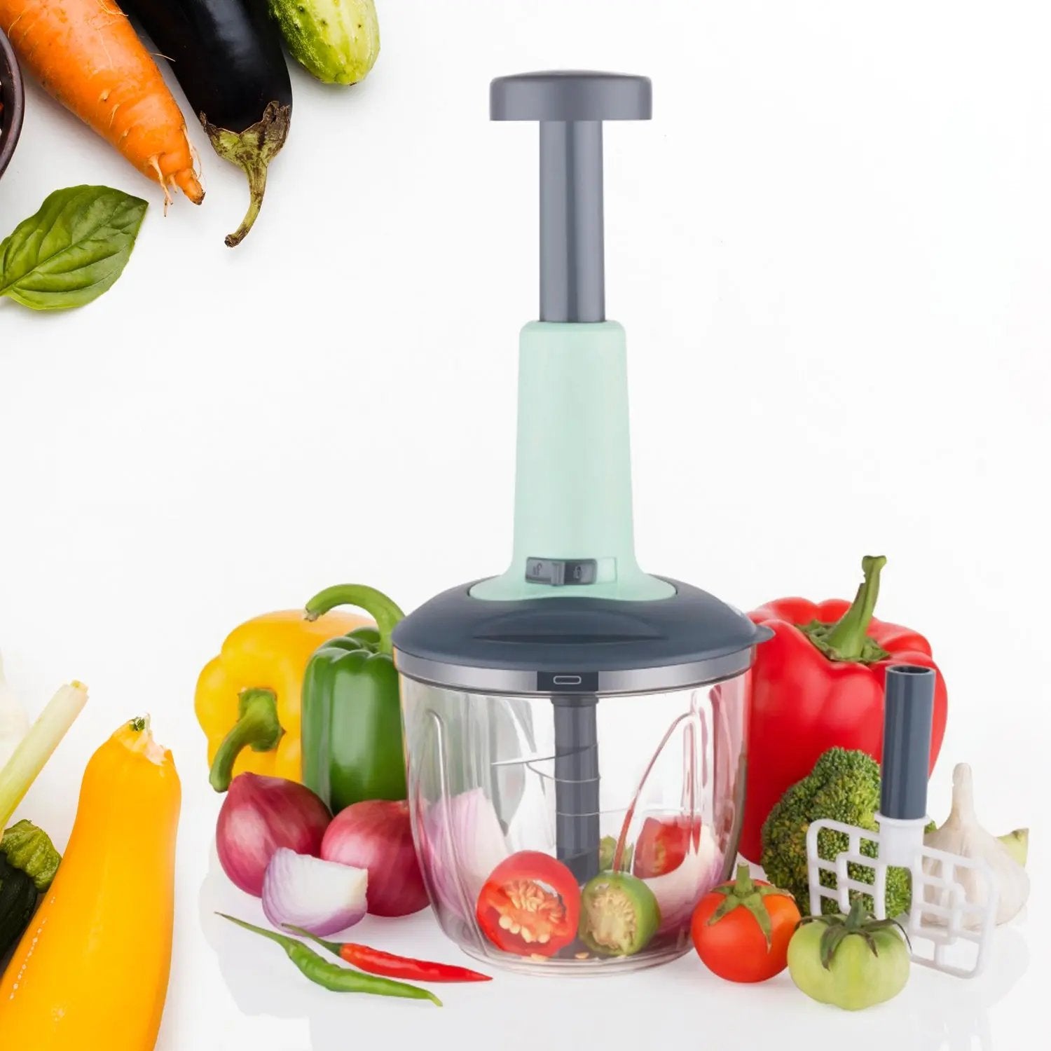 5368 1100 Ml 2 In 1 Push Up Chopper With Blender Affixed With 6 Sharp Blade  Vegetable And Fruit Cutter With Easy Push And Chop Button - Loopni