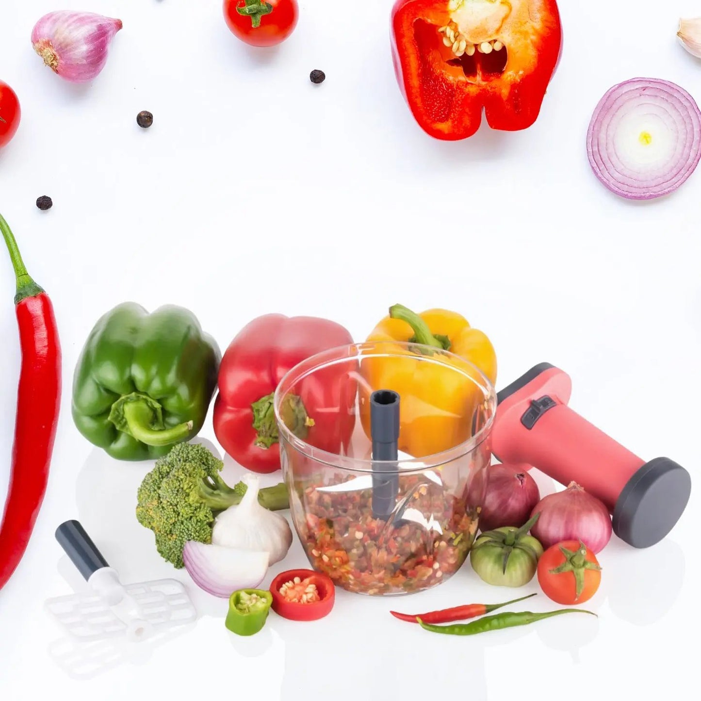 5368 1100 Ml 2 In 1 Push Up Chopper With Blender Affixed With 6 Sharp Blade  Vegetable And Fruit Cutter With Easy Push And Chop Button - Loopni