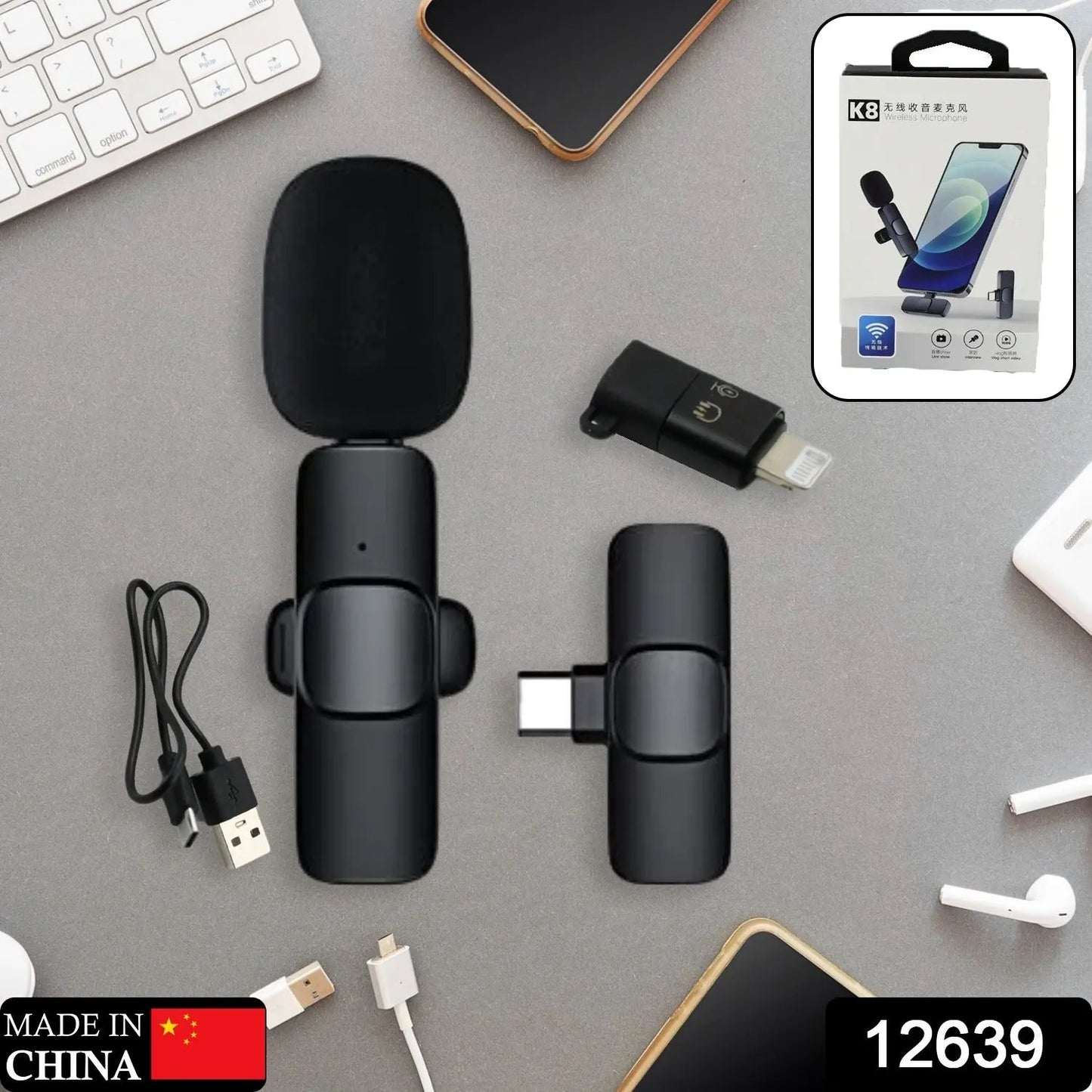 12639 Intelligent Noise Cancelling Live Streaming Clip On Microphone For Type-c  For Iphone With Charging Mini Wireless Lapel Collar Microphone - Loopni