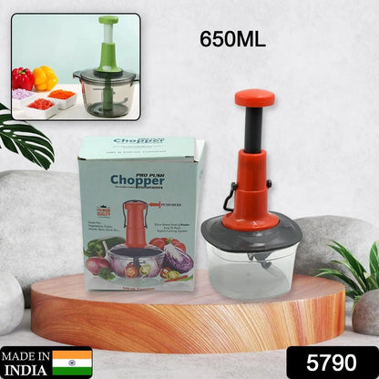5790 Manual Press Fruit  Vegetable Chopper With 3 Stainless Steel Blades Anti-slip Base And Locking System Cutting Chopper For Kitchen (650 Ml) - Loopni