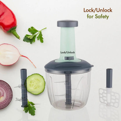 5368 1100 Ml 2 In 1 Push Up Chopper With Blender Affixed With 6 Sharp Blade  Vegetable And Fruit Cutter With Easy Push And Chop Button - Loopni