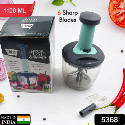 5368 1100 Ml 2 In 1 Push Up Chopper With Blender Affixed With 6 Sharp Blade  Vegetable And Fruit Cutter With Easy Push And Chop Button - Loopni